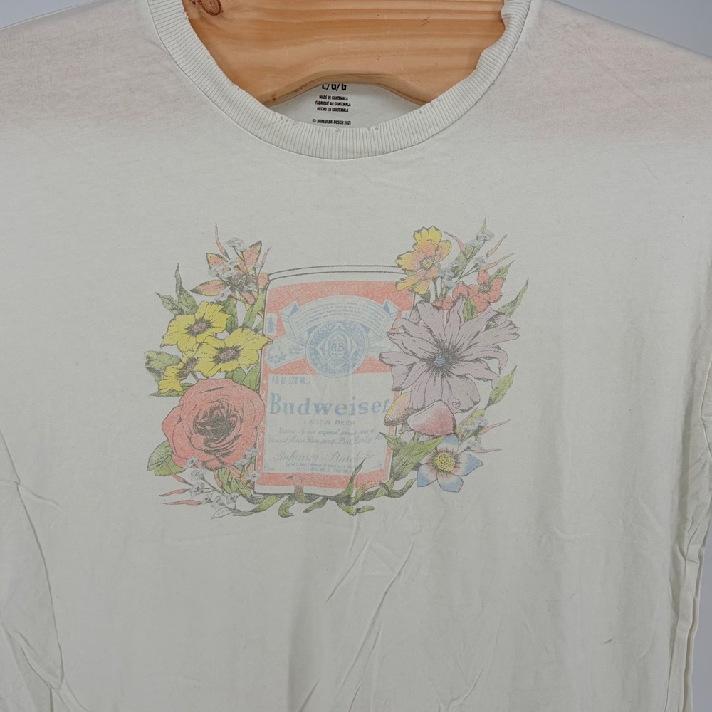 Tailgate Budweiser Graphic Tee Large Cream Floral Beer T-Shirt American Eagle
